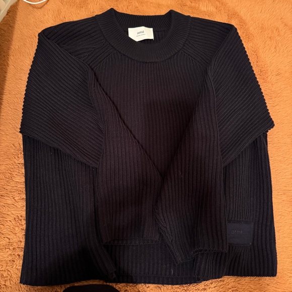 Ami  paris patch sweater in navy color - Picture 4 of 8